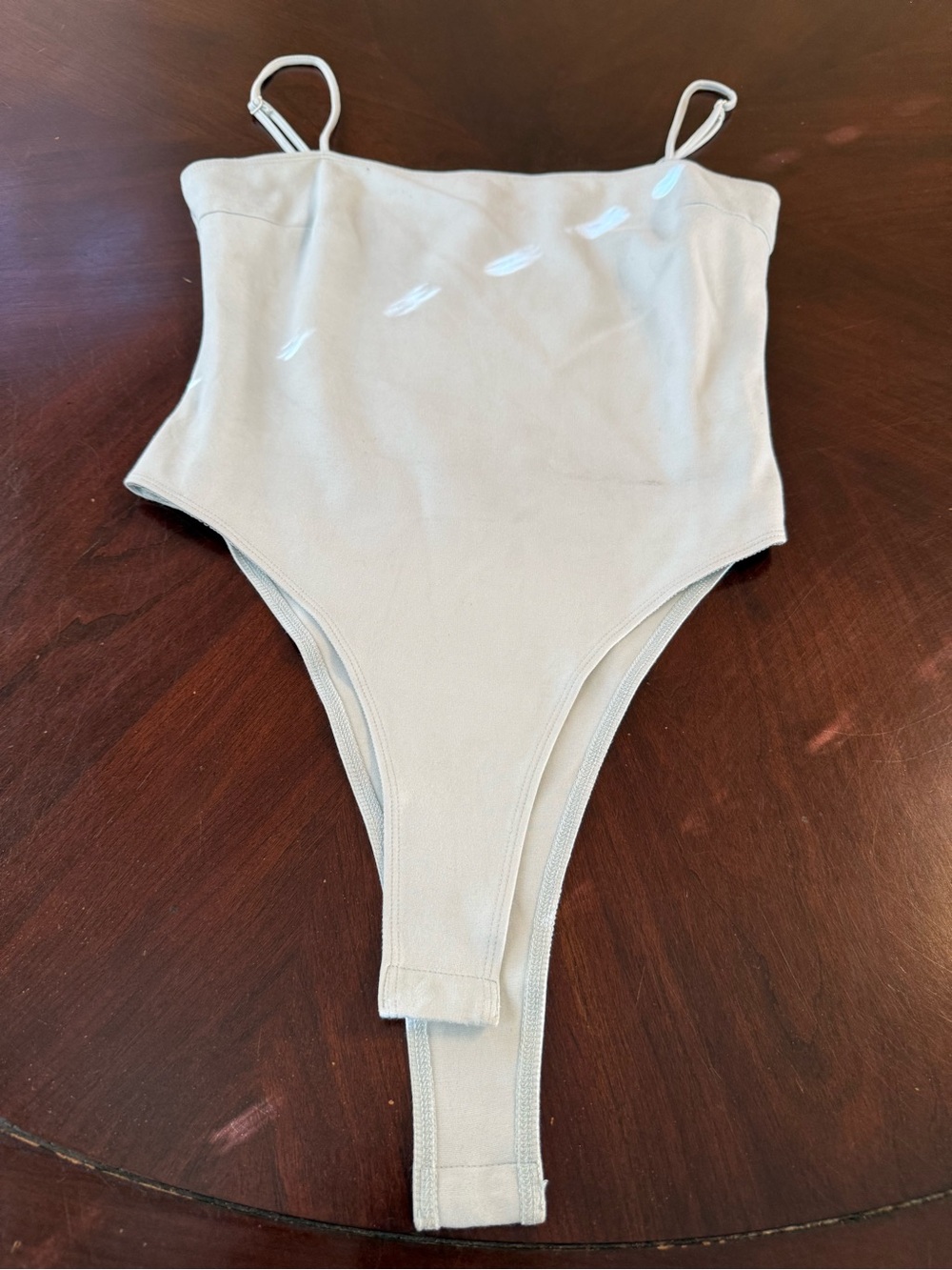 Shinestar Light Beige/Off-White Seamless Bodysuit with Thin Straps